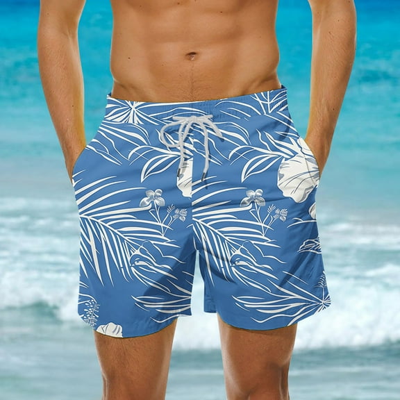 guisaled Mens Swimwear Men' Swim Trunks 7 Inch Summer Hawaiian Swim Shorts Bathing Suit Quick Dry Elastic Waist Beach Shorts With Pockets