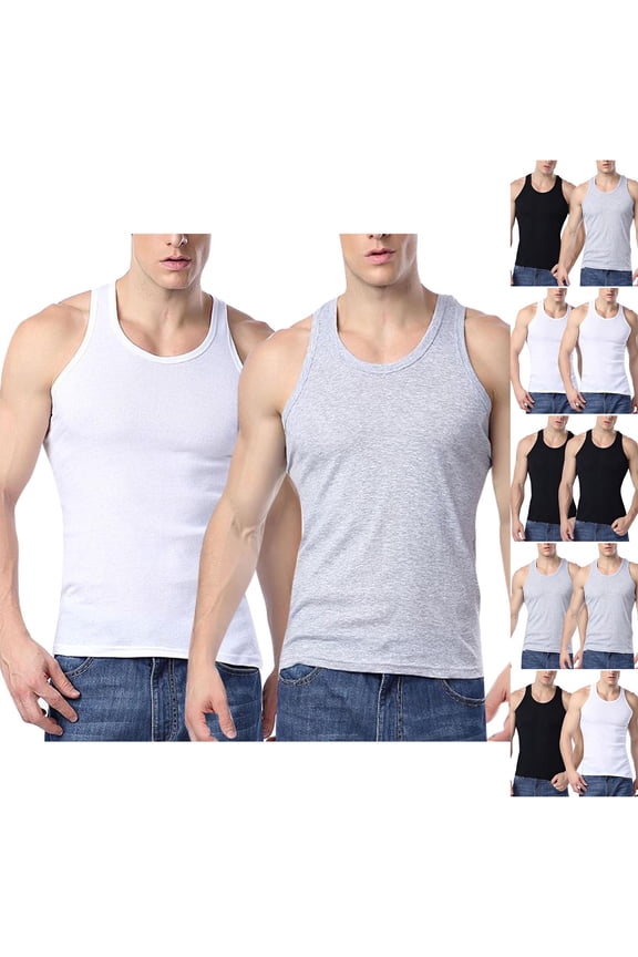 Mens Tank Top Undershirt Cotton Gym Muscle T Shirts Sleeveless Quick Dry Lightweight Stretch Fitness Bodybuilding Tank Tops 2 Pack