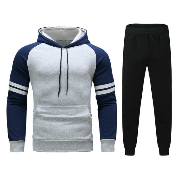 guisaled Mens Tracksuit 2 Piece Hoodie Jogging Sweatsuits Sets Casual Color Block Patchwork Running Sportwear Workout Sets for Men