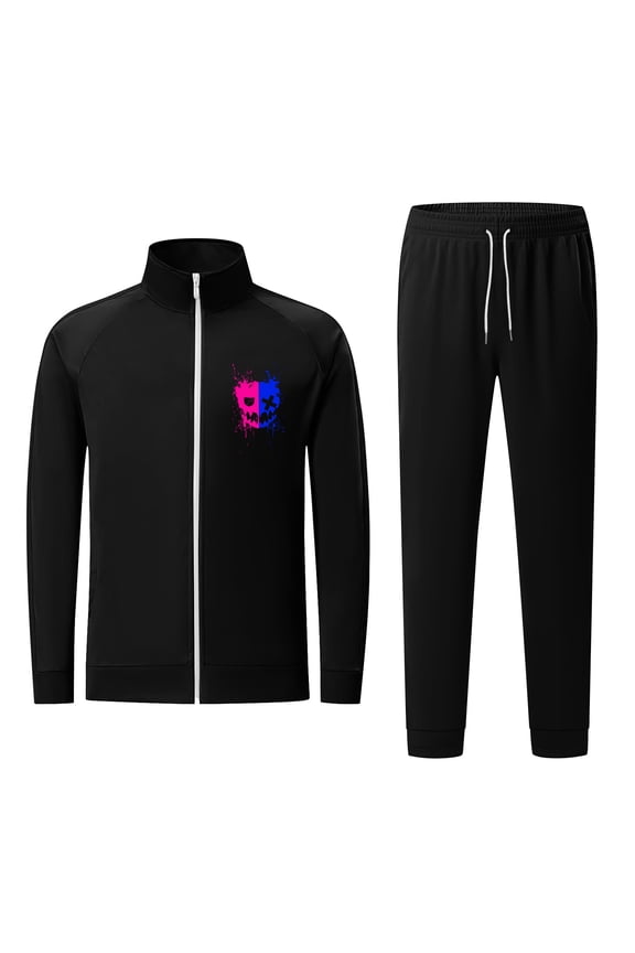 Mens Tracksuit 2 Piece Outfits Running Sports Suits Long Sleeve Full Zip Stand Collar Drawstring Warm Up Sweatsuits Jogger Sets