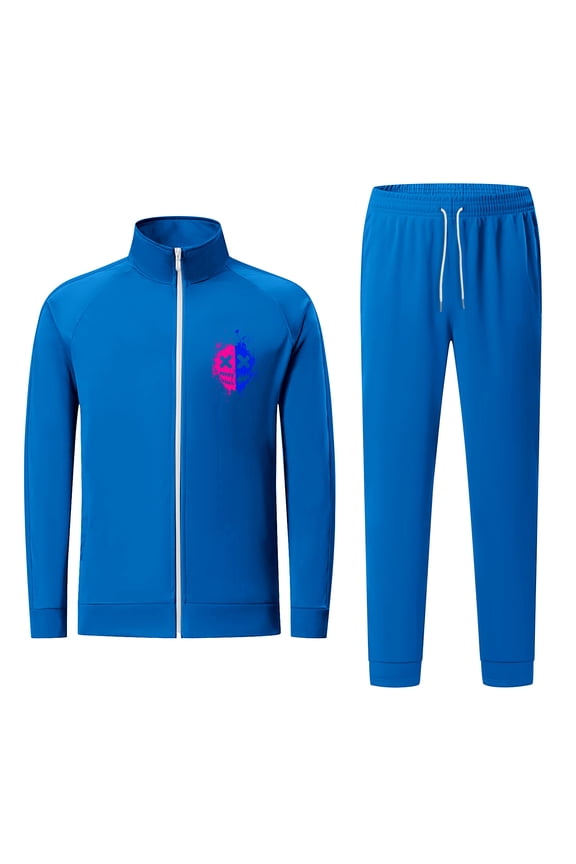 Mens Tracksuit 2 Piece Outfits Running Sports Suits Long Sleeve Full Zip Stand Collar Drawstring Warm Up Sweatsuits Jogger Sets