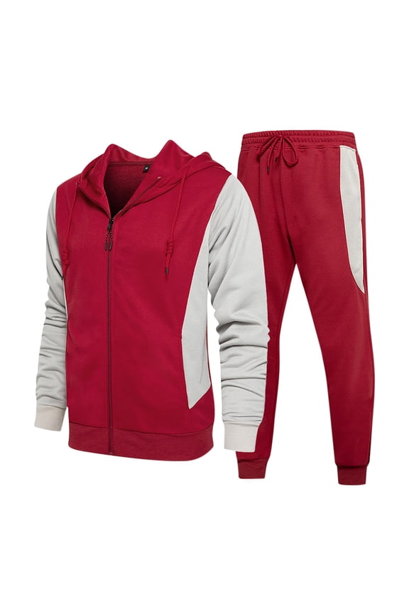Mens Tracksuit 2 Piece Sets Hoodie Long Sleeve Full Zip Activewear Jogging Outfits Casual Patchwork Workout Sweat Suits