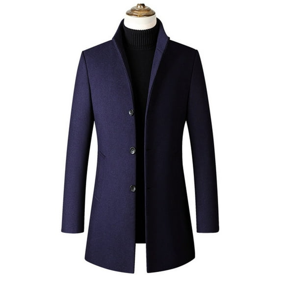 guisaled Mens Trench Coat Wool Slim Fit Notched Collar Solid Thicken Long Jacket Overcoat Single Breasted Casual Pea Coats