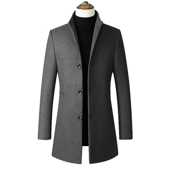 guisaled Mens Trench Coat Wool Slim Fit Notched Collar Solid Thicken Long Jacket Overcoat Single Breasted Casual Pea Coats