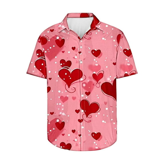 guisaled Mens Valentines Day Shirt Short Sleeve Button Down Hawaiian Shirts heart Printed Tee Shirts Vacation Dating Tops