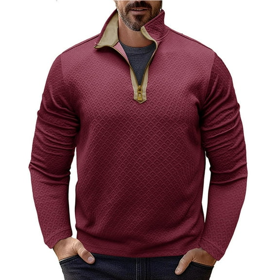 guisaled Mens Vintage Sweatshirts Solid Color Light Casual Pullover Tops Long Sleeve Half Zip Stand Collar Patterned Casual Sweatshir