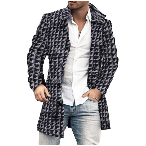 guisaled Mens Wool Blend Jacket Stand Collar Windproof Pea Coat Big And Tall Thicken Warm Mid Length Dressy Business Trench Coats s 2025