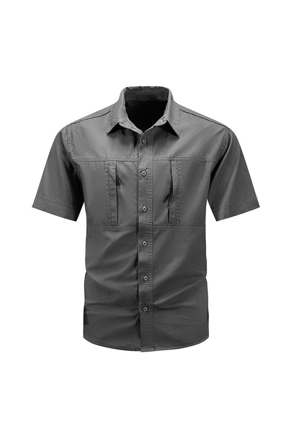 Mens Work Shirt Tactical Cargo Military Casual Regular Fit Button Down Shirt Summer Short Sleeve Work Fishing Shirts Tops