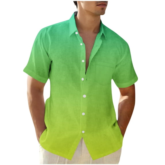 guisaled Mens Work Shirts Big And Tall Short Sleeve Button Down Shirt Gradient Color Casual Slim Fit Business Work Shirts