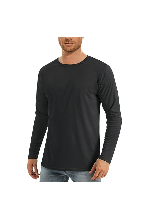 Mens Workout Shirts Long Sleeve Quick Dry Rash Guard Fishing Tops Solid Color Basic Crewneck Lightweight Golf Tee Shirts