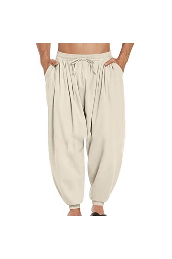 Mens Yoga Pants Casual Baggy Harem Pants Elastic Waist Beach Boho Trousers Pants Drawstring Lightweight Workout Pants with Pockets