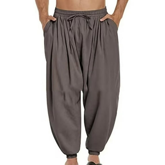 guisaled Mens Yoga Pants Casual Baggy Harem Pants Elastic Waist Beach Boho Trousers Pants Drawstring Lightweight Workout Pants with Pockets