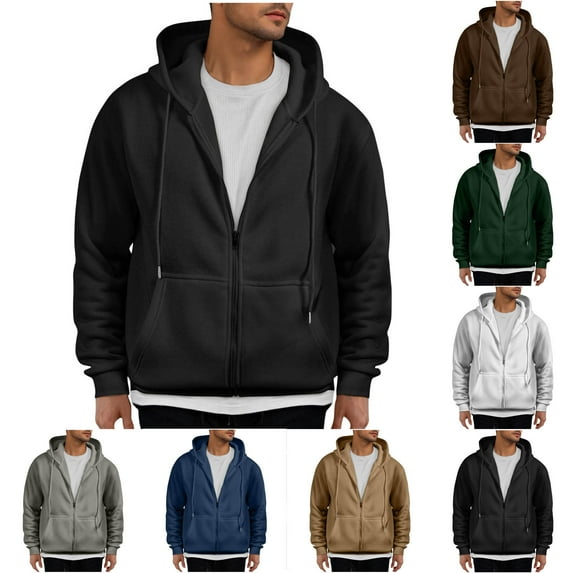 guisaled Mens Zip Up Hoodie Fleece Oversized Heavyweight Fall Winter Warm Hooded Sweatshirts Long Sleeve Solid Casual Hoodies Flash Deals