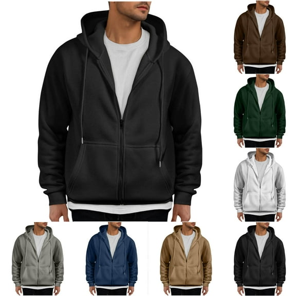 guisaled Mens Zip Up Hoodie Fleece Oversized Heavyweight Fall Winter Warm Hooded Sweatshirts Long Sleeve Solid Casual Hoodies