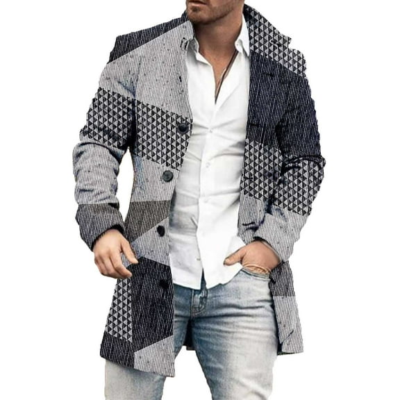 guisaled Pea Coats for Men Wool Blend Slim Fit Single Breasted Lapel Trench Coat Fall Winter Warm Windproof Business Overcoat