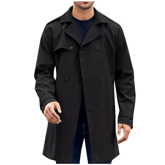 guisaled Peacoat Men's Trench Coat Classic Fit Notched Collar Double Breasted Long Winter Pea Coats Windbreaker Business Wool Blend Jacket s 2025