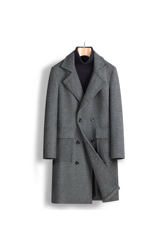 Peacoat Mens Coat Notch Lapel Double Breasted Wool Blend Long Trench Coat Warm Winter Windbreaker Overcoat with Pockets s 2025
