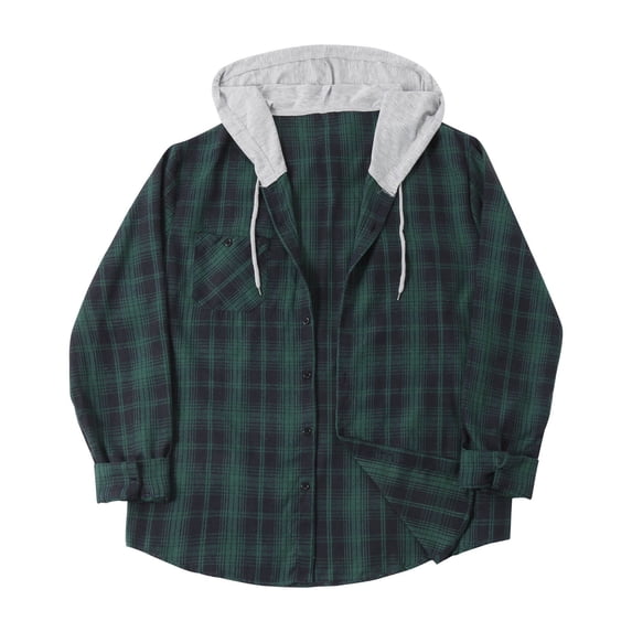 guisaled Plaid Shirts for Men Big and Tall Button Down Cotton Long Sleeve Casual Hoodie Shirts Slim Regular Fit Business Lightweight Tops Christmas