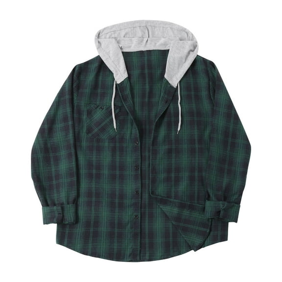 guisaled Plaid Shirts for Men Big and Tall Button Down Cotton Long Sleeve Casual Hoodie Shirts Slim Regular Fit Business Lightweight Tops Christmas