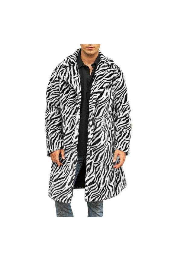 Faux Fur Coat Men, Mens Faux Fur Jackets Vintage Classic Trench Coat Jacket Open Front Lapel Fluffy Long Winter Coats