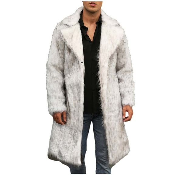 guisaled Faux Fur Coats for Men Open Front Thicken Warm Winter Overcoat Luxury Fluffy Soft Lapel Long Jackets Parka Outwear