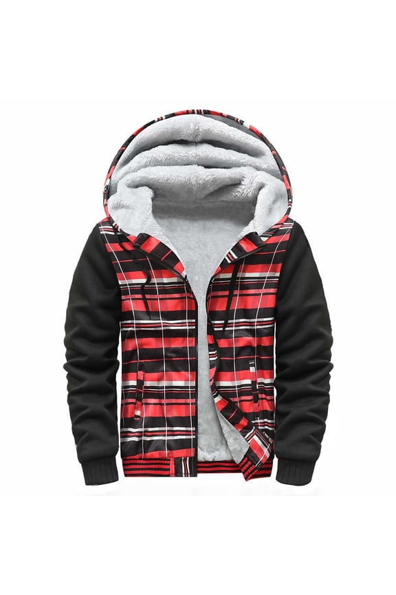 Mens Zip Up Hoodies Winter Warm Fuzzy Fleece Lined Hooded Jackets Outdoor Windproof Sherpa Jacket wiht Pockets