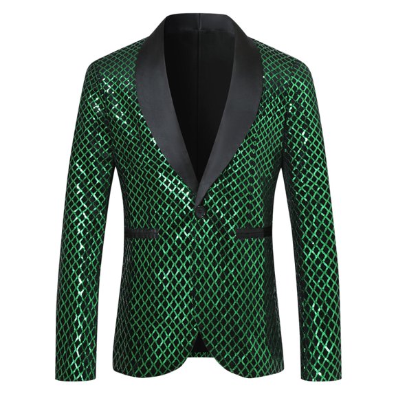 guisaled Sequin Blazer for Men Shiny Shawl Notched Lapel Button Slim Fit Suit Jacket Dinner Party Club Wedding Festival Tuxedo