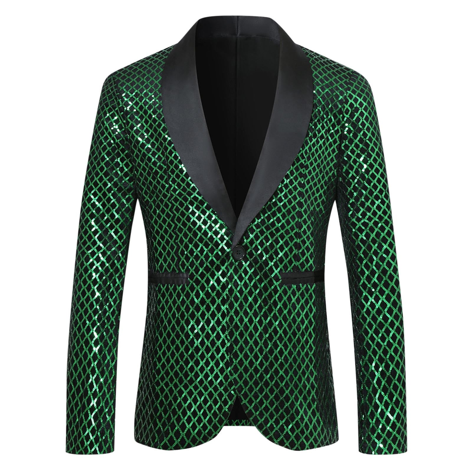 Men'S Buttons Closure Shawl Lapel Shiny Silver Blazer main image 1