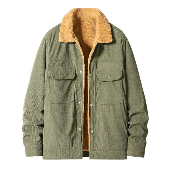 guisaled Sherpa Jacket Mens Winter Warm Jackets Fleece Lined Trucker Jacket Lapel Collar Button Down Casual Cargo Jackets