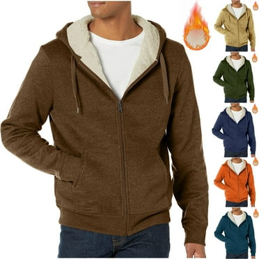 guisaled Sherpa Lined Hoodie for Men Full Zip Heavyweight Hoodies Fuzzy Fleece Pullover Thick Warm Winter Hooded Sweatshirts Christmas Gift