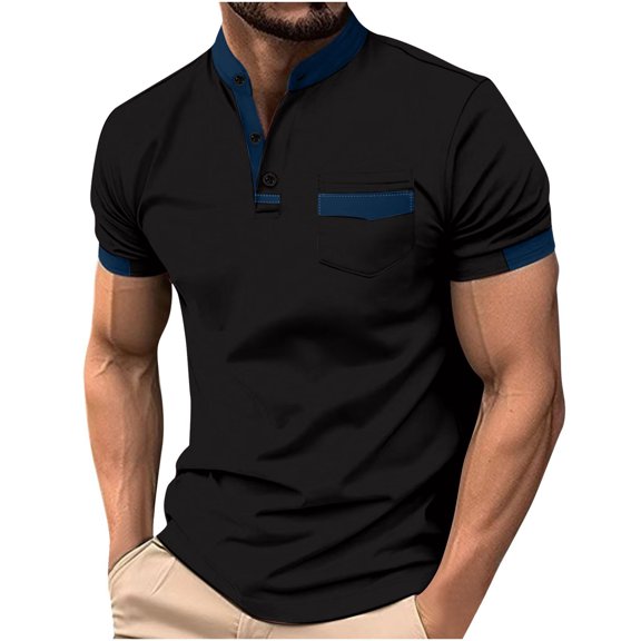 guisaled Shirts for Men Casual Button Down Henley Shirts Summer Solid Color Basic Golf Tee Shirts Business Work Dress Blouses