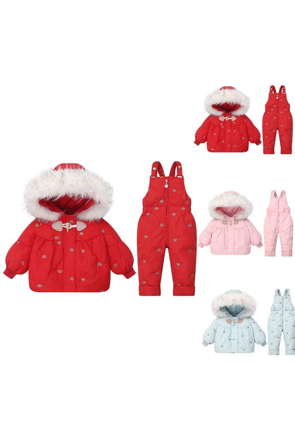 Snow Suit for Babies 12-18 Months Winter Hooded Warm Snow Bib Pant and Puffer Jackets Lightweight 2 Piece SnowSuits