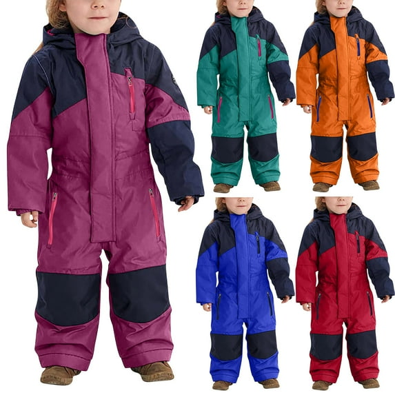 guisaled Snow Suits for Girls Baby Snowsuit Boys Girls Winter Waterproof Insulated Fleece Lined One Piece Jumpsuits Color Block Snowmobile Snowboard Ski Suits