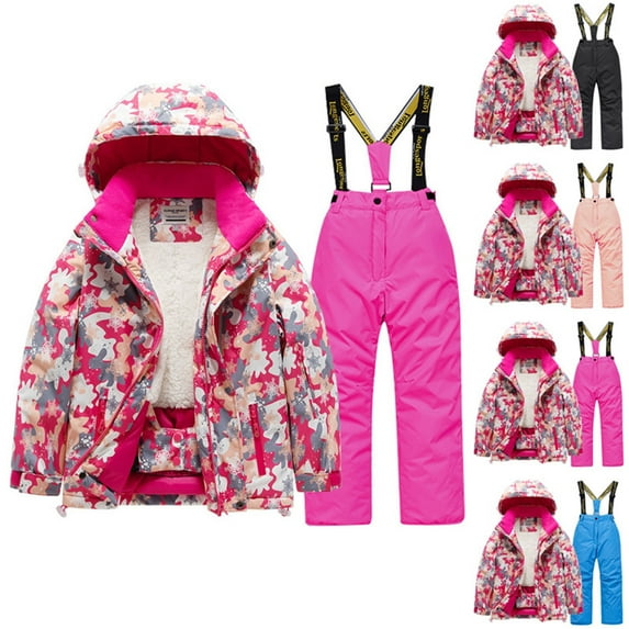 guisaled Snow Suits for Girls Camo Heavyweight Insulated Snowsuit Hooded Warm Fleece Lined Witer Jacket and Snow Bib Waterproof Windproof Ski Suits