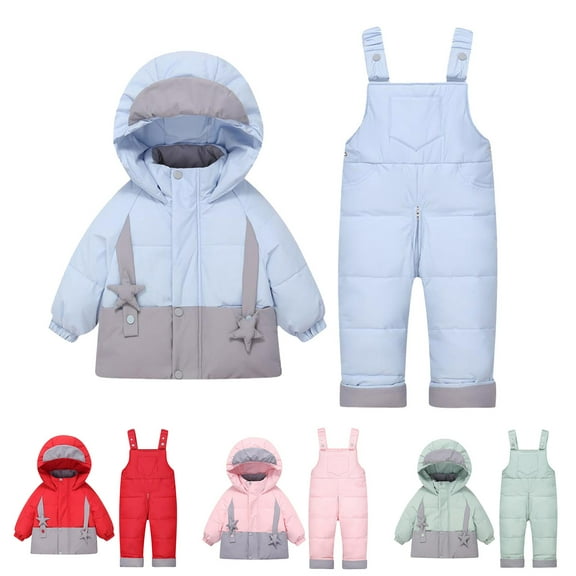 guisaled Snowsuit for Baby Girl Winter Down Coats and Snow Pants 2 Piece Snow Suits Cute Infant Windproof Waterproof Ski Suits