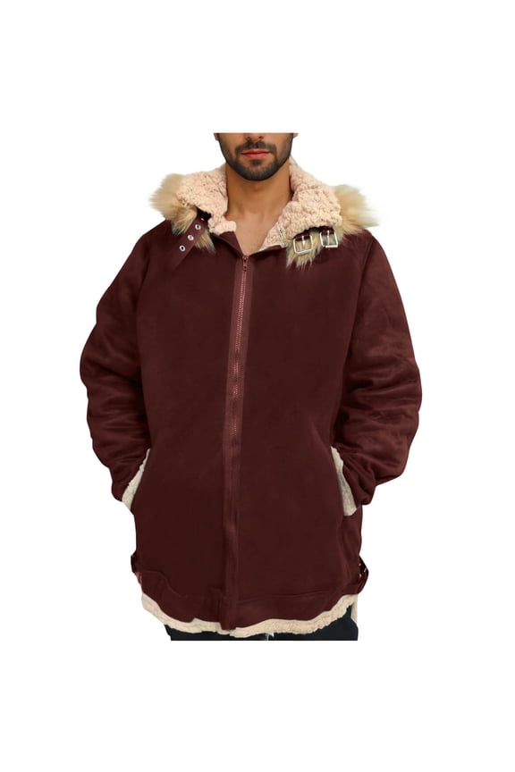 Suede Jacket Men Shearling Faux Leather Sherpa Lined Winter Coats Sheepskin Jacket Plush Reversed Collar Vintage Western Jacket