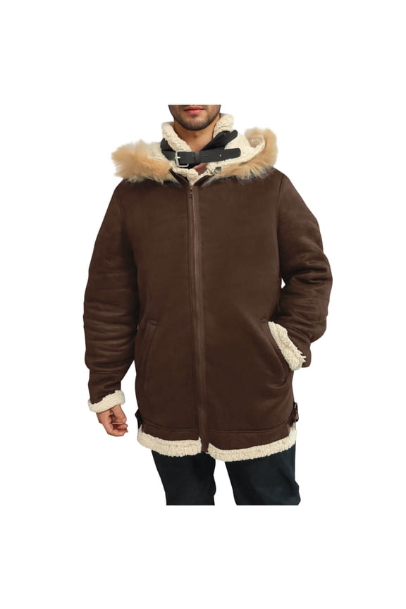 Suede Jacket Men Shearling Faux Leather Sherpa Lined Winter Coats Sheepskin Jacket Plush Reversed Collar Vintage Western Jacket