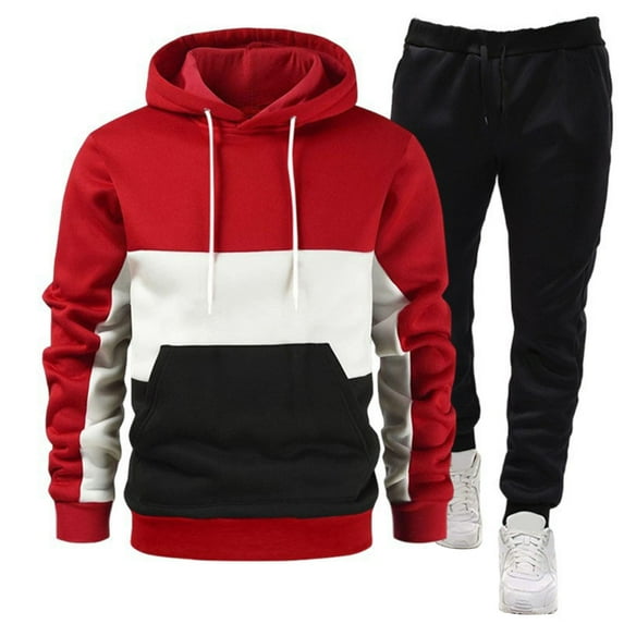 guisaled Sweatsuit 2 Piece Set for Men Casual Colorblock Jogging Tracksuit Athletic Pullover Hooded Sweatshirt And Sport Pants