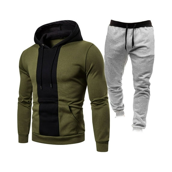 guisaled Sweatsuit 2 Piece for Men Colorblock Workout Jogging Casual Tracksuit Sports Long Sleeve Pullover Hoodie Sweatpants Sets