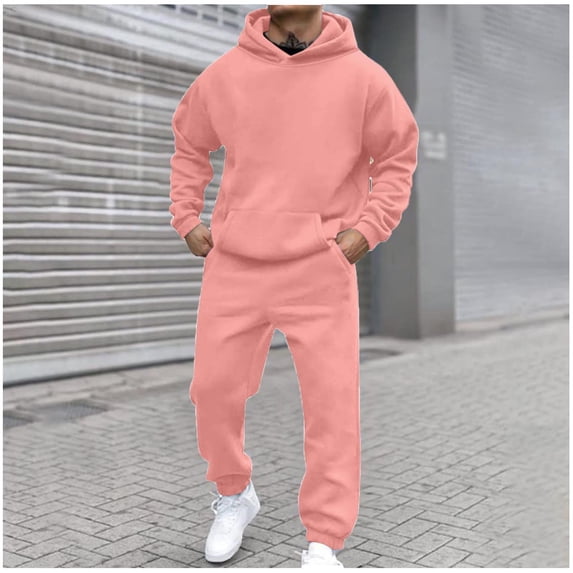 guisaled Sweatsuits for Men 2 Piece Fashion Solid Color Tracksuit Casual Athletic Jogging Long Sleeve Hooded Sweatshirt Sweatpant Set