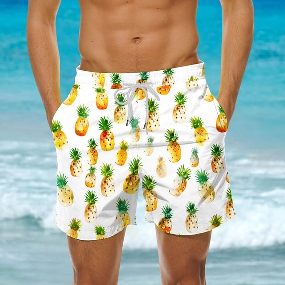 guisaled Swim Trunks Hawaiian Swim Shorts Men Drawstring Waisted Quick Dry Swim Trunks 7 Inch Inseam Lightweight Vacation Holiday Beach Shorts