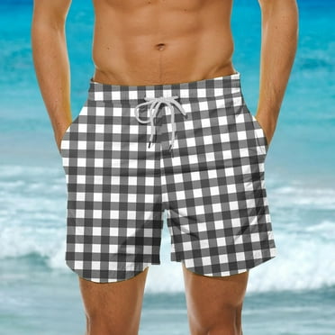 guisaled Swimsuit For Men Men's Swim Trunks Quick Dry Elastic Waisted Board Shorts 5 Inch Inseam Plaid Boxer Swimming Shorts With Pockets