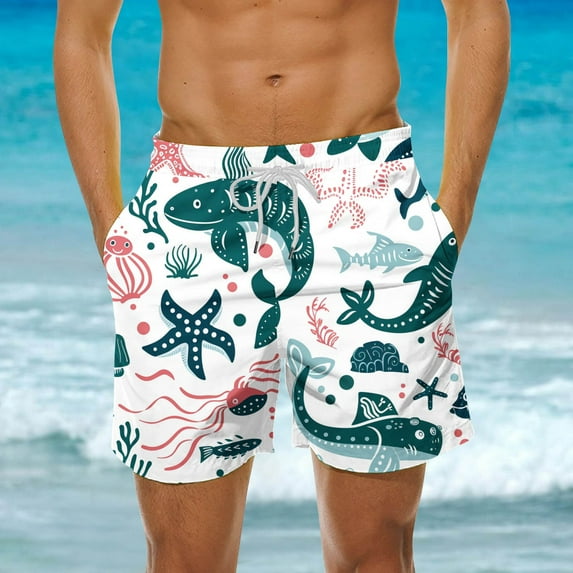 guisaled Swimsuit For Men Mens Big and Tall Swim Trunks Hawaiian Printed Vacation Holiday Board Shorts Quick Dry Elastic Waisted Beach Swimming Buttoms