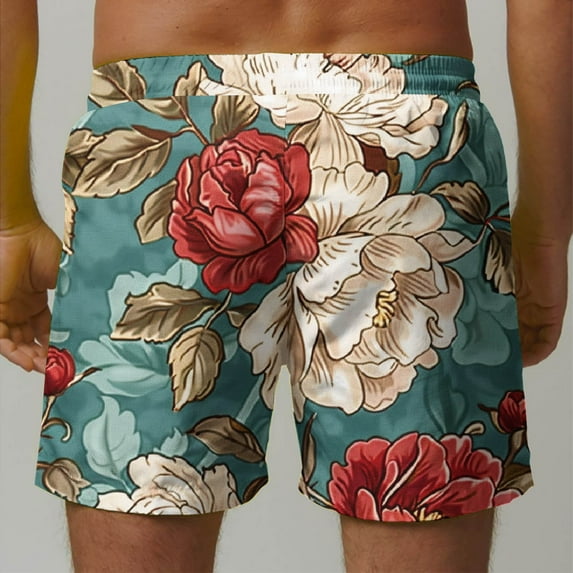 guisaled Swimwear For Men Big and Tall Swim Trunks for Men Fashion Printed Hawaiian Swim Shorts Drawstring Elastic Waisted Quick Dry 5 Inch Board Shorts