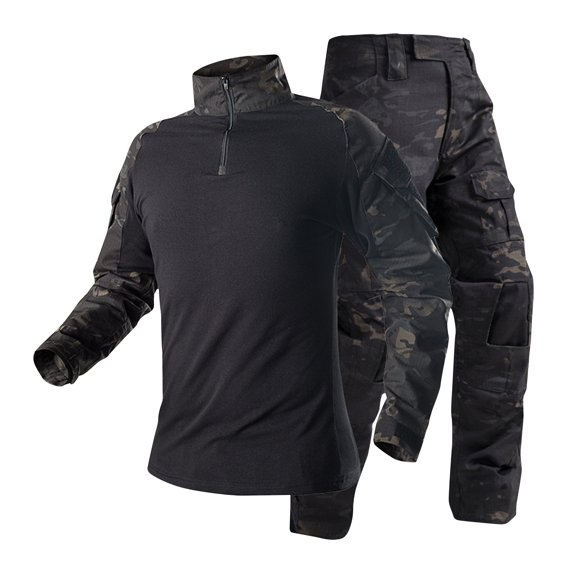 guisaled Tactical Tracksuit Set for Men Long Sleeve Fashion Sweatsuits Military Camouflage Tactical Lapel Shirt Pants Suit