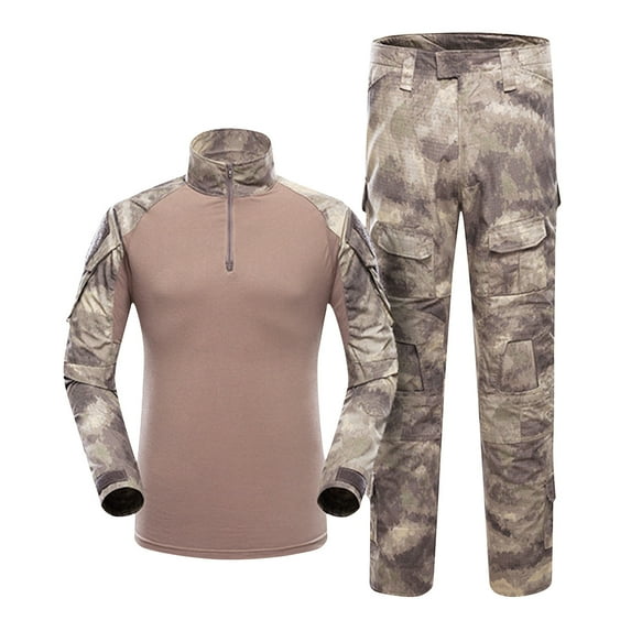guisaled Tactical Tracksuit Set for Men Long Sleeve Fashion Sweatsuits Military Camouflage Tactical Lapel Shirt Pants Suit