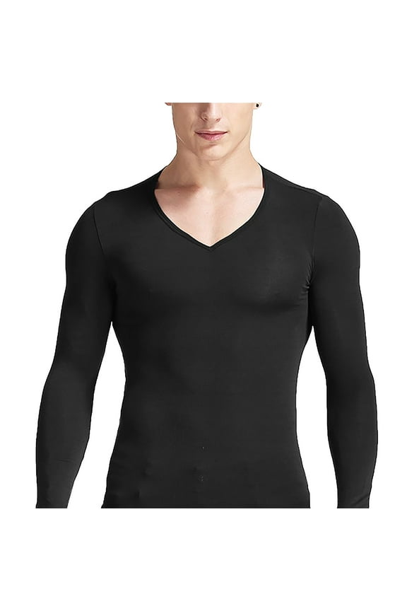 Thermal Shirts for Men Big and Tall Fashion Long Sleeve V Neck Modal Undershirts Solid Color Basic Soft Cozy Underwear Base Layer Valentine'S Day s