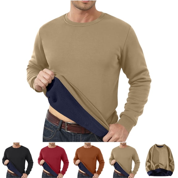 guisaled Thermal Shirts for Men Big and Tall Fleece Lined Pullover Sweatshirt Crewneck Long Sleeve Tshirt Winter Warm Sweatshirt Thick Tops Friday Deal