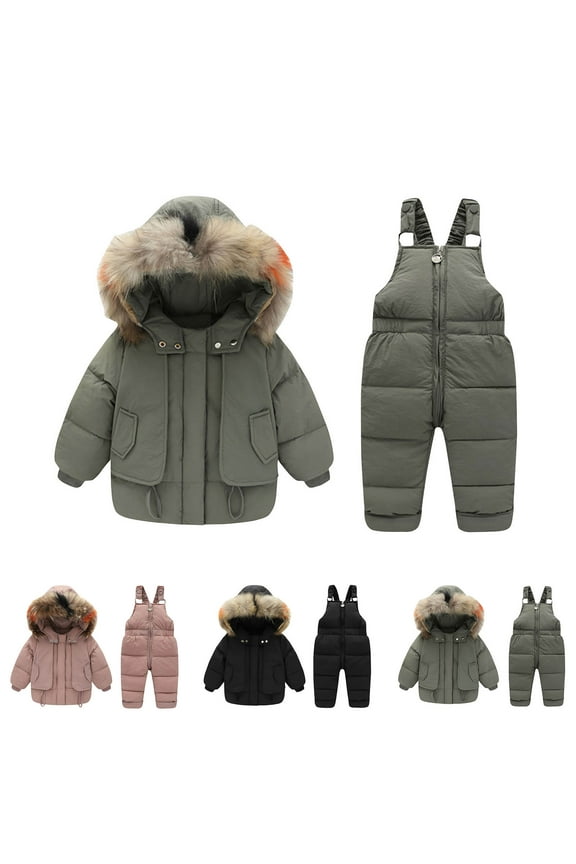Toddler Girls Snowsuit Winter Clothes Baby Girl Puffer Jacket Kids Hooded Down Coat and Snow Bib Pants Snow Ski Outfits