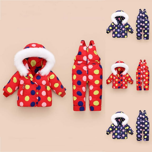 guisaled Toddler Snow Suit for Girl Baby Winter Snow Bib Pant and Puffer Jackets Warm Snowsuit Hooded Lightweight 2 Piece Kids Ski Suits